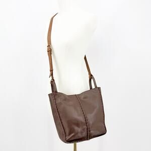 The Sak Brown Los Feliz Leather Small Crossbody Bag Adjustable Strap Whipstitch